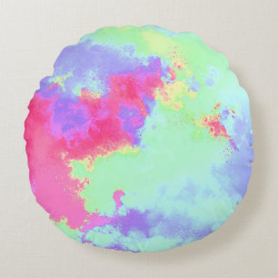 Coussins Ronds Rainbow Paint Splat, effet Rose Blue Green