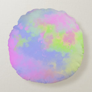 Coussins Ronds Rainbow Paint Splat, effet Rose Vert bleu
