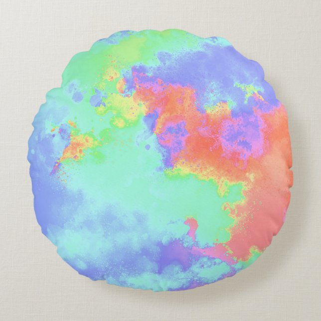 Coussins Ronds Rainbow Paint Splat, effet rose vert orange (Devant)