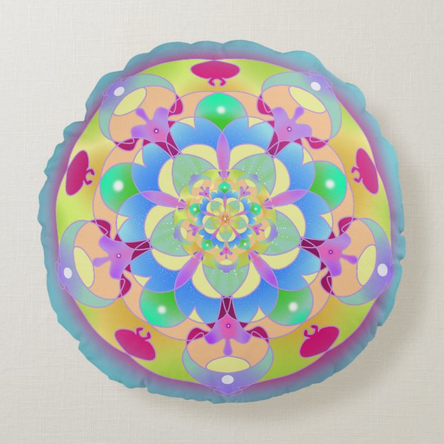Coussins Ronds Rainbow Song Mandala (Devant)