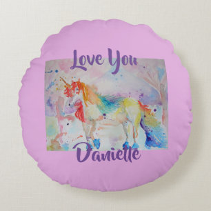 Coussins Ronds Rainbow Unicorn Rose Girls Nursery Love Cushion