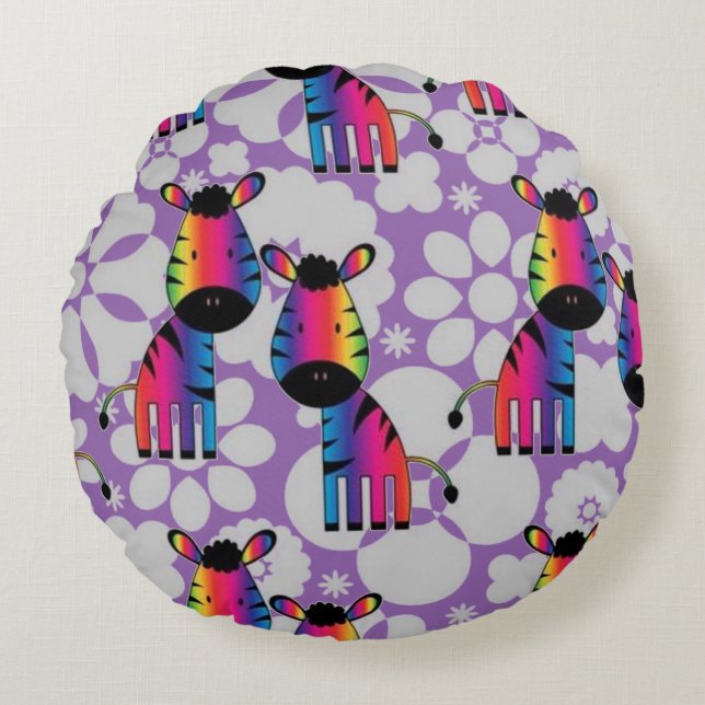 Coussins Ronds Rainbow Zebra (Devant)