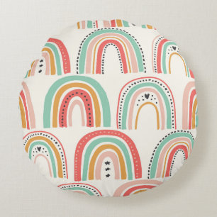 Coussins Ronds Rainbows scandinave : Motif d'art naïf.