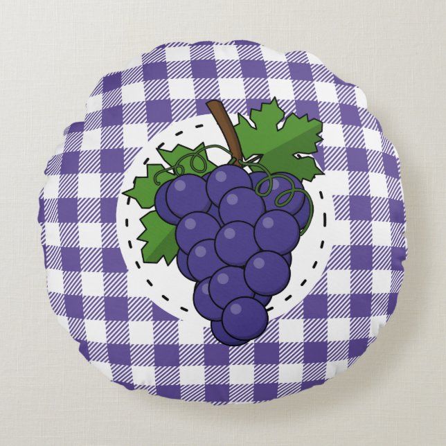 Coussins Ronds Raisins sur Plaid violet blanc (Devant)