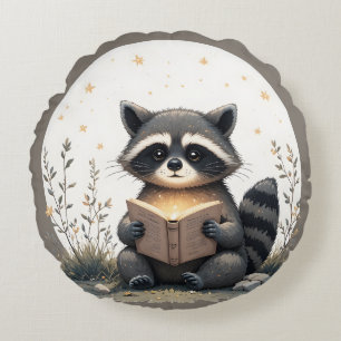 Coussins Ronds Raton laveur cottagecore lisant un livre Bois fant