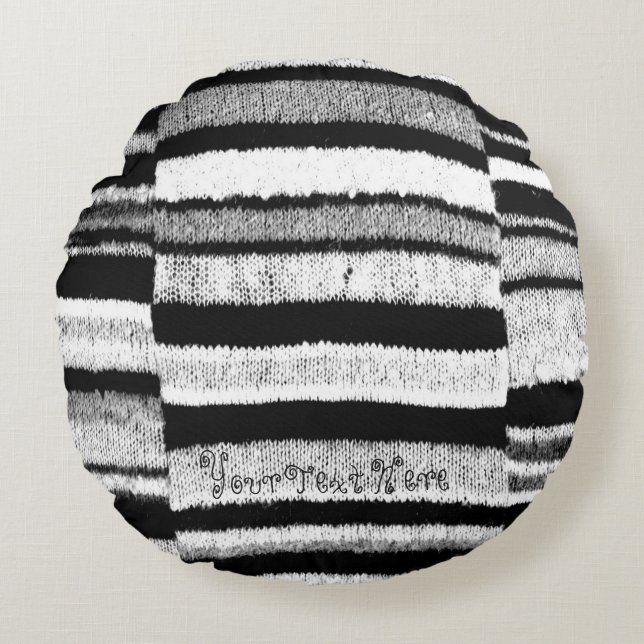 Coussins Ronds rayé noir et blanc, tricoté chic (Devant)