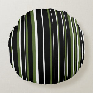 Coussins Ronds Rayure de code-barres noir, vert olive et blanc