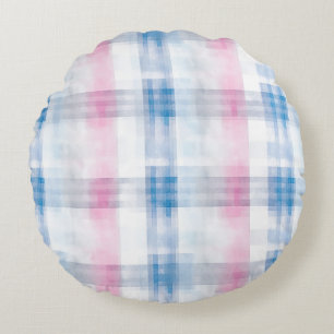 Coussins Ronds Rayures à carreaux rose bleu blanc