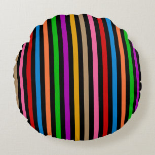 Coussins Ronds Rayures arc-en-ciel colorées - Noir 