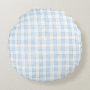 Coussins Ronds Rayures carreaux bleu clair blanc