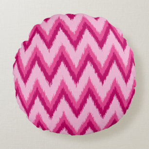 Coussins Ronds Rayures Chevron Ikat - Fuchsia et Rose Pâle