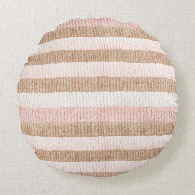 Coussins Ronds Rayures Crème Beige Rose (Devant)