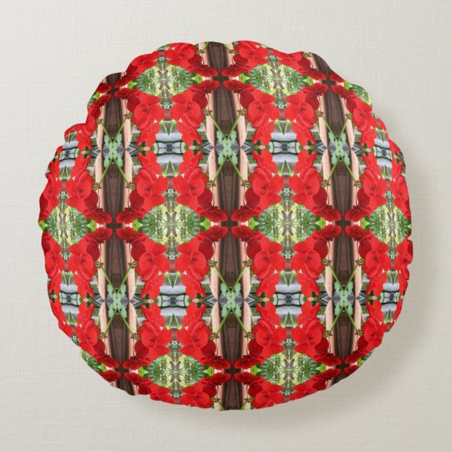 Coussins Ronds Rayures de géranium rouge (Devant)