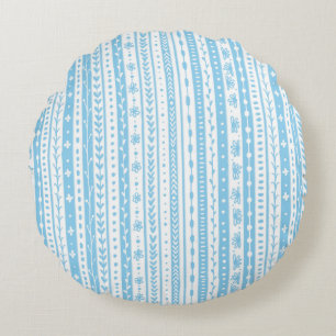 Coussins Ronds Rayures de gribouillis floraux en bleu bébé et bla