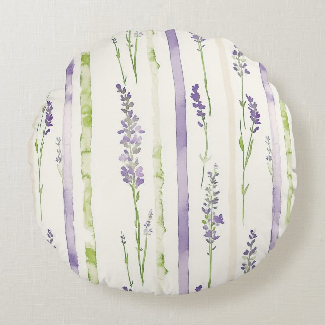 Coussins Ronds Rayures de lavande Floral   (Devant)
