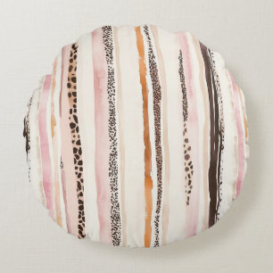 Coussins Ronds Rayures de léopard en crème rose blush