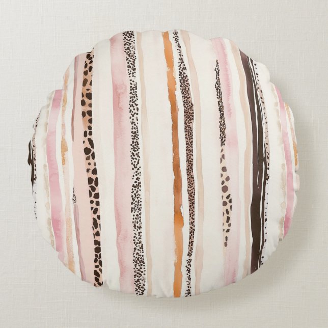 Coussins Ronds Rayures de léopard en crème rose blush (Devant)