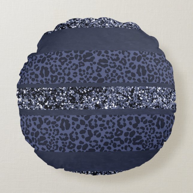 Coussins Ronds Rayures de paillettes de léopard Glam 5 (Devant)