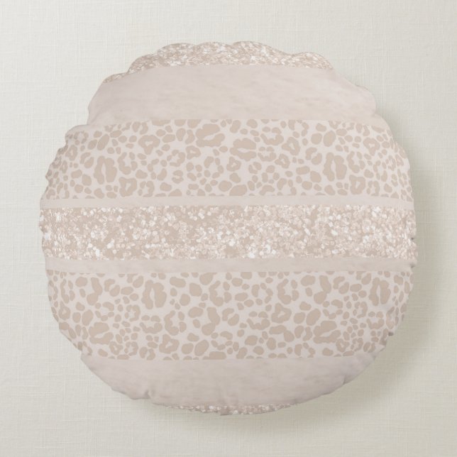 Coussins Ronds Rayures de paillettes de léopard Glam 8 (Devant)
