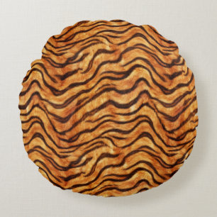 Coussins Ronds Rayures de tigre ondulées sauvages orange brun fon
