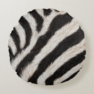 Coussins Ronds Rayures de zèbre sauvage noir blanc faux fourrure