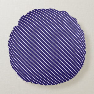 Coussins Ronds Rayures diagonales - bleu marine et blanc