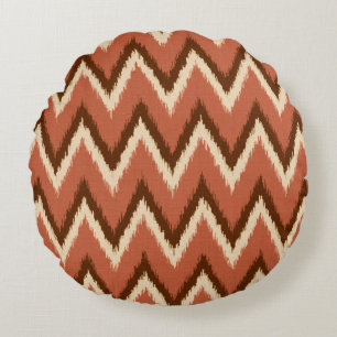 Coussins Ronds Rayures d'Ikat Chevron - rouille, brun et beige