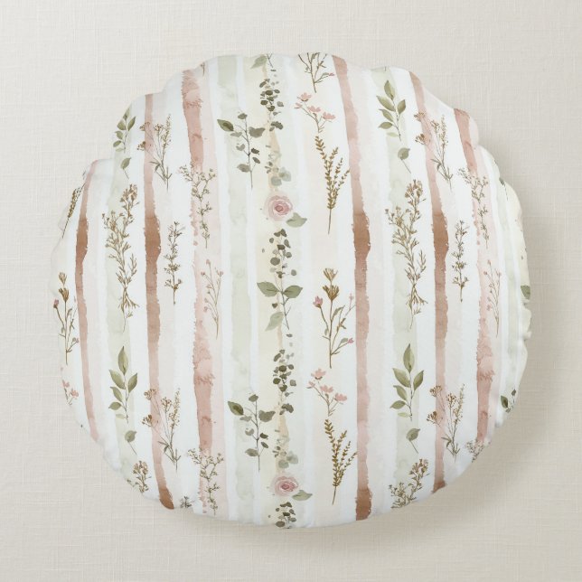 Coussins Ronds Rayures Florales Roses (Devant)