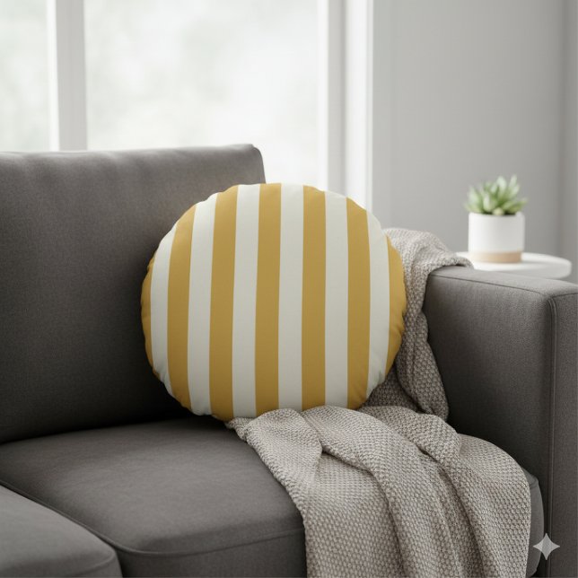 Coussins Ronds Rayures intemporelles Mustard jaune (Créateur téléchargé)