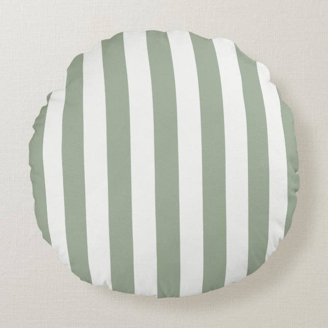 Coussins Ronds Rayures Intemporelles Vert Sauge (Devant)
