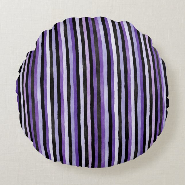 Coussins Ronds Rayures Noir Violet (Devant)
