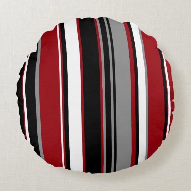 Coussins Ronds Rayures noires, grises, rouges et blanches   (Devant)