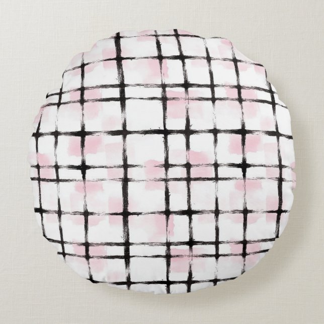 Coussins Ronds Rayures noires roses  (Devant)
