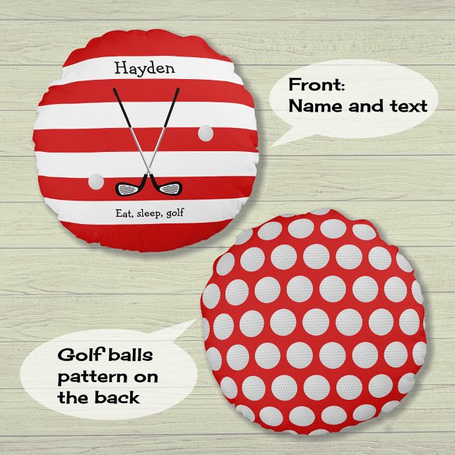 Coussins Ronds Rayures rouges et blanches texte golf ajouter un n (Créateur téléchargé)