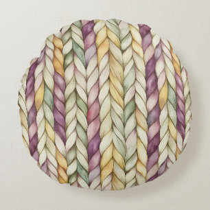 Coussins Ronds Rayures Tissées Violet Jaune Crème Vert