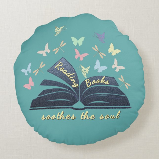 Coussins Ronds Reading Books Soothes The Soul Round Pillow (Dos)
