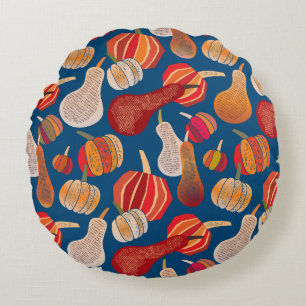 Coussins Ronds Récolte d'action de grâces : Art Vintage Citrouill