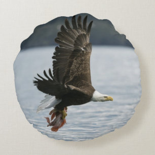 Coussins Ronds Récupération du poisson d'aigle à tête blanche