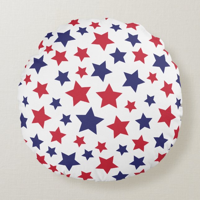 Coussins Ronds Red and Blue Stars, 4th of July, White Background (Devant)
