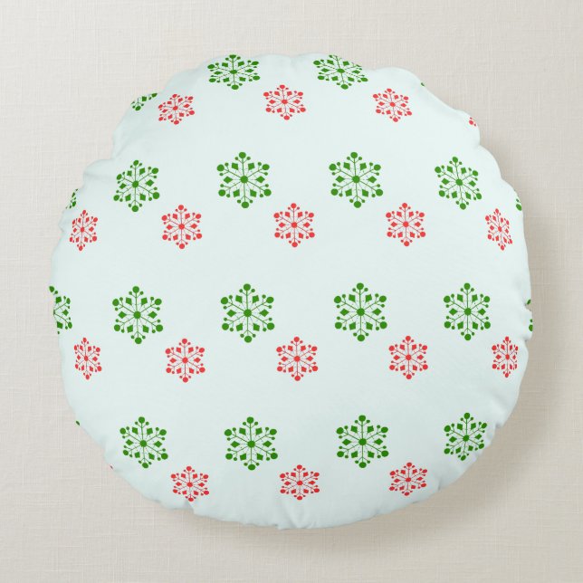 Coussins Ronds Red and Green Snowflake Pattern, Elegant Christmas (Devant)