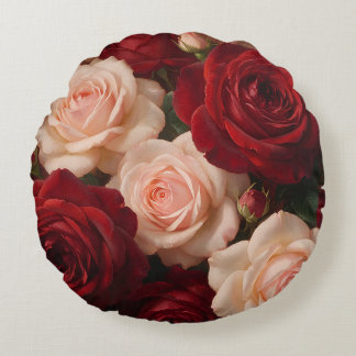 Coussins Ronds Red & Blush Pink Roses — Romantic Vintage Floral B