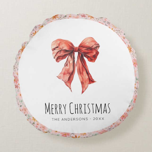 Coussins Ronds Red Bow Coquette Floral moderne Noël (Devant)