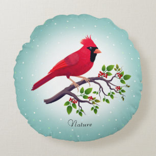 Coussins Ronds Red Cardinal Bird sur Turquoise