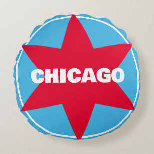 Coussins Ronds Red Chicago Star sur Blue Circle Graphic