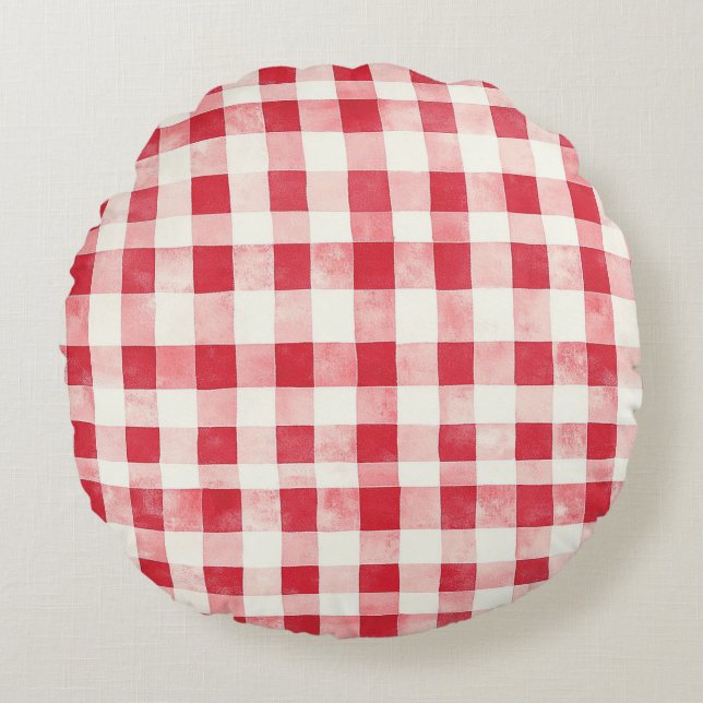 Coussins Ronds Red Cream Plaid Stripes Birthday (Devant)