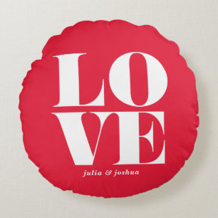 Coussins Ronds Red LOVE Typographie moderne Custom Valentine's Da