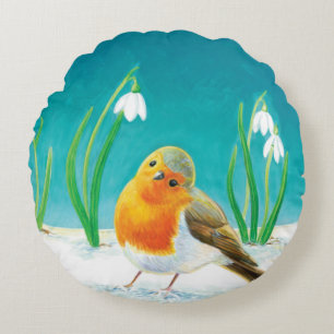 Coussins Ronds Red Robin (Erithacus rubecula)