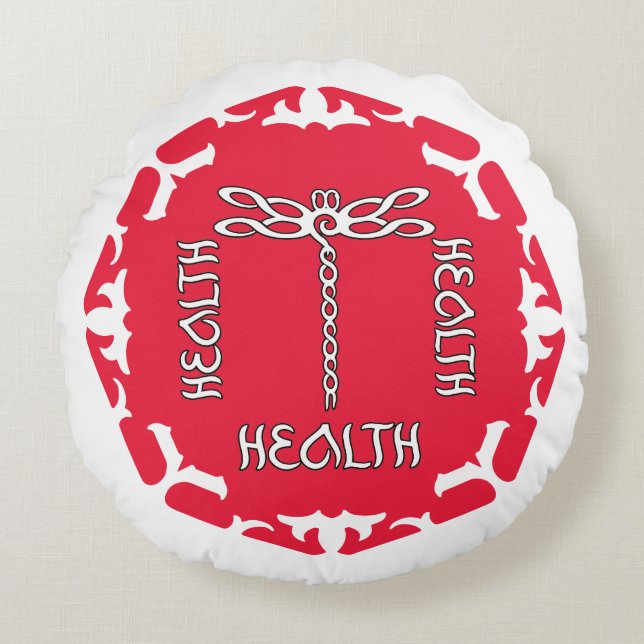 Coussins Ronds Red Root Chakra "Health" Dragonfly White BG (Devant)