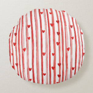 Coussins Ronds Red Stripes & Coeurs
