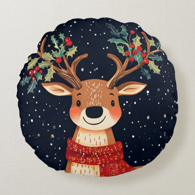 Coussins Ronds Reindeer Starry Noël Twinkle soir (Devant)